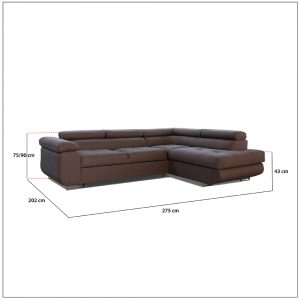 LIDO Brown Corner Sofa Bed size