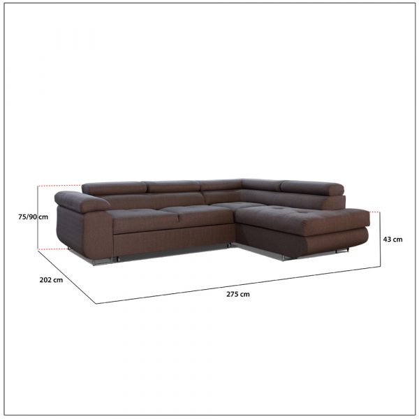 LIDO Brown Corner Sofa Bed size