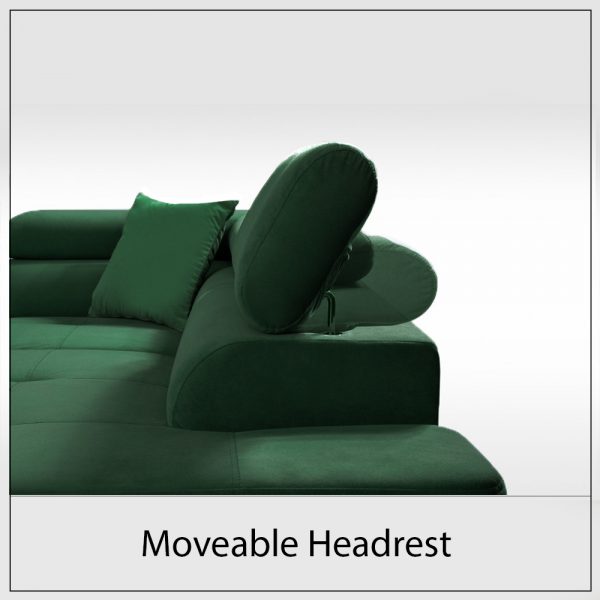 LIDO Green Corner Sofa Bed moveable head rest