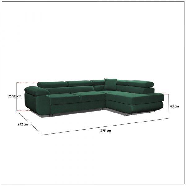 LIDO Green Corner Sofa Bed size