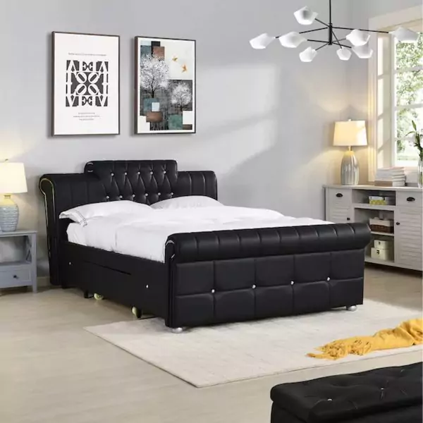 TIVONA BED WITH 2 DRAWERS HIGH BED - Black