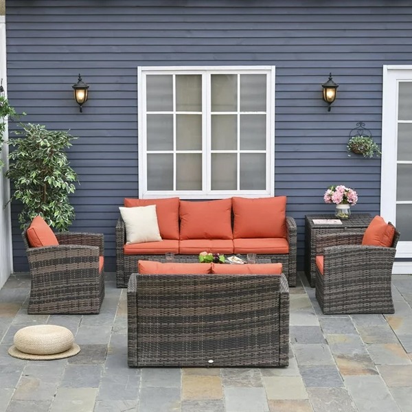 7 Seater Brown Rattan Patio Sofa Set